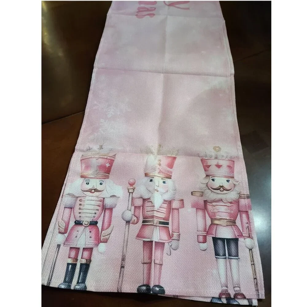 Nutcracker Table Runner Pink Christmas Decor Holiday Decoration Decorative Cloth